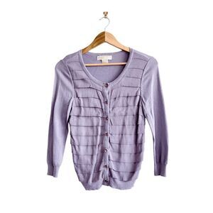Michael Michael Kors Womens Button Front Knit Layered Ruffle Cardigan Lavender S